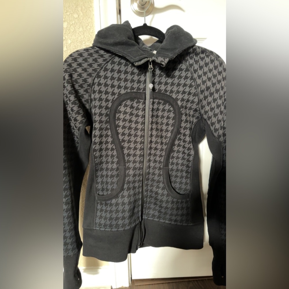 Lululemon RARE Classic Scuba Hoodie Full Zip Houndstooth Black & Gray Size 4